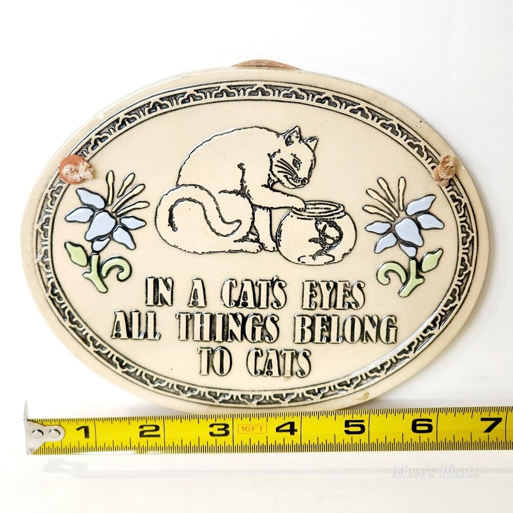 Vintage Trinity Pottery "IN A CAT'S EYES ALL THINGS BELONG TO CATS" In Blue